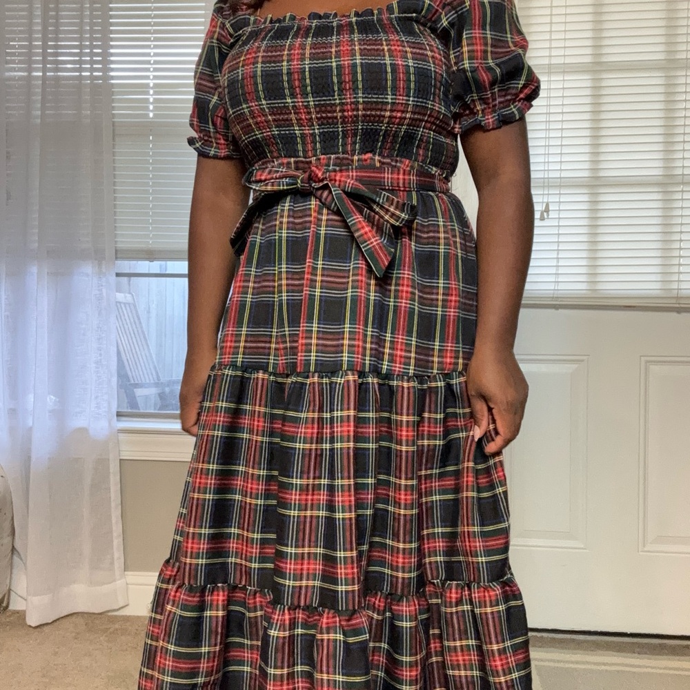 AURA Plaid Smocked Dress - SMALL